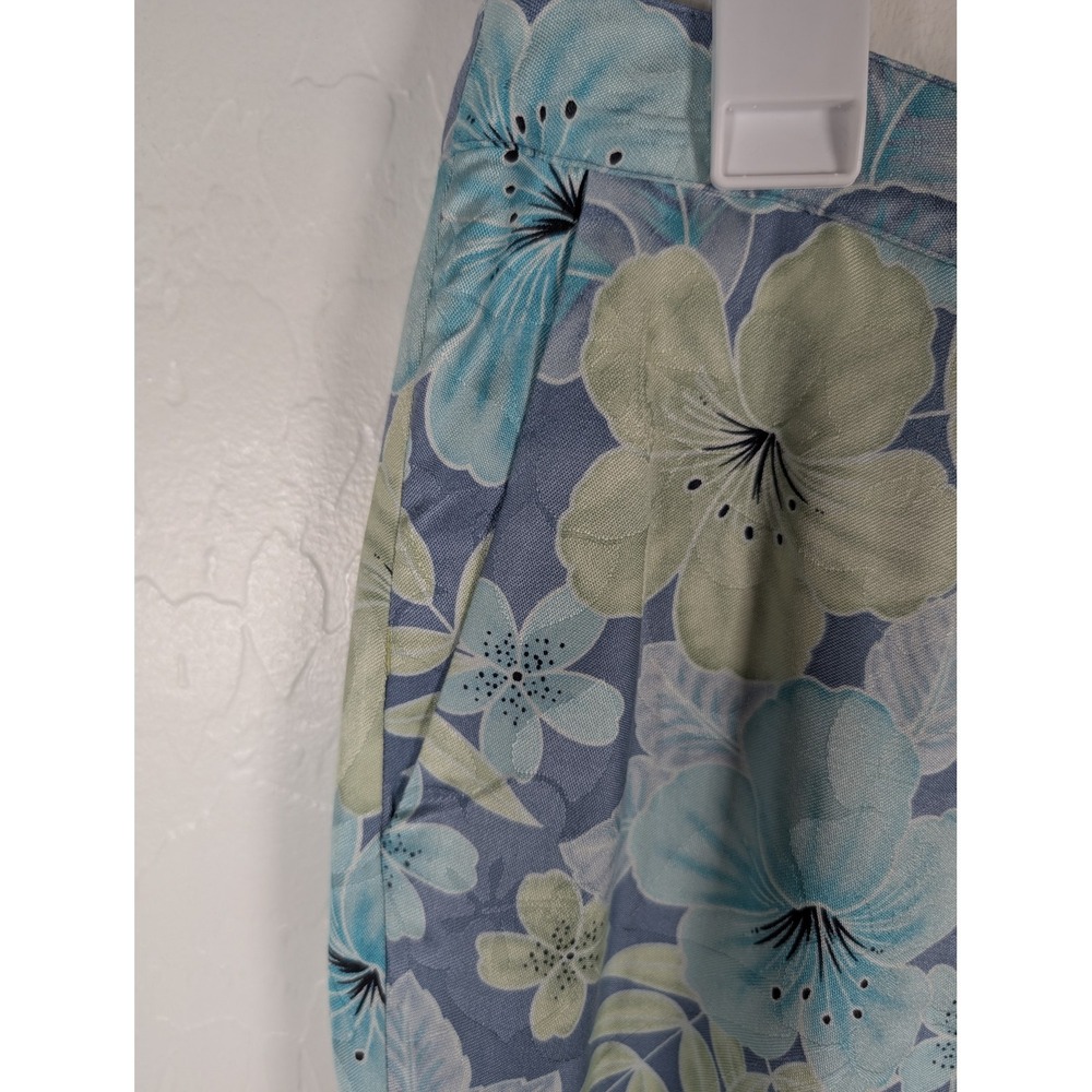 Tommy Bahama Pants Womens 6 Blue Green Floral 100% Silk Hawaiian Tropical Lounge - Picture 2 of 9